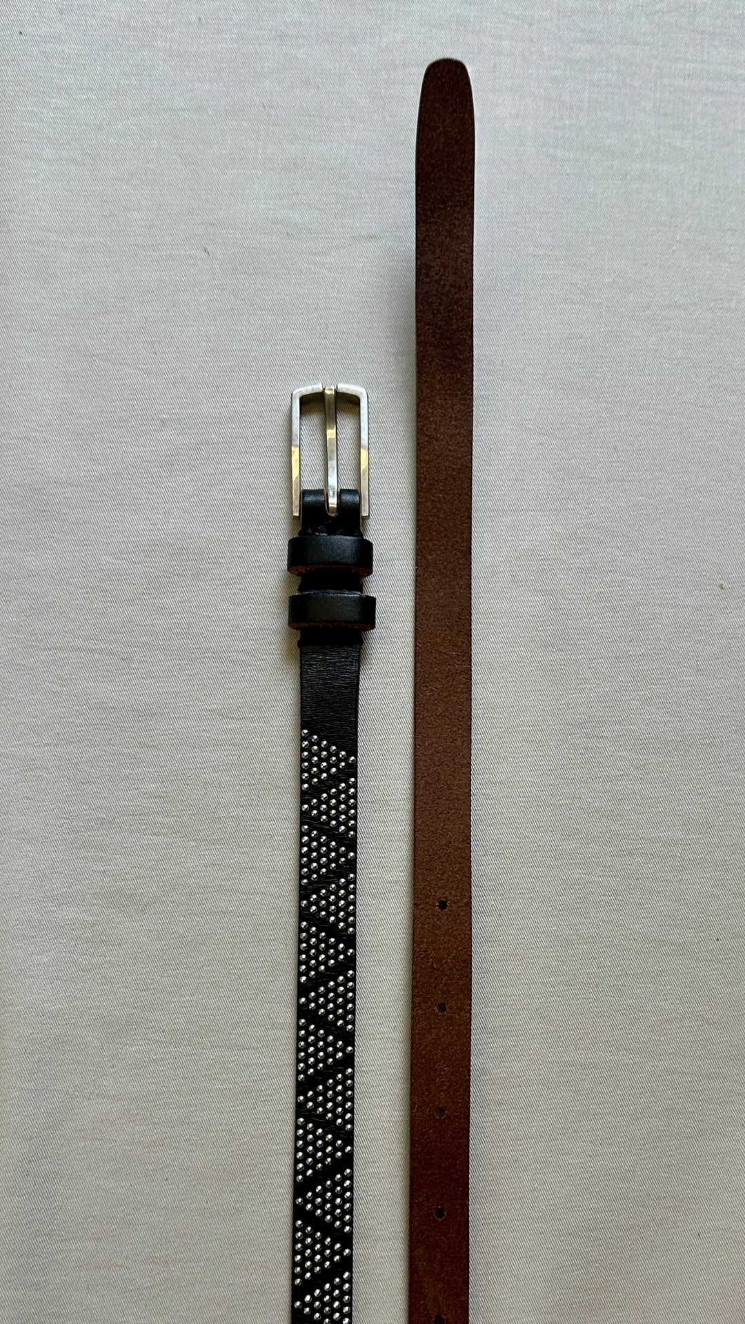 SAINT LAURENT Studded Thin Belt Black