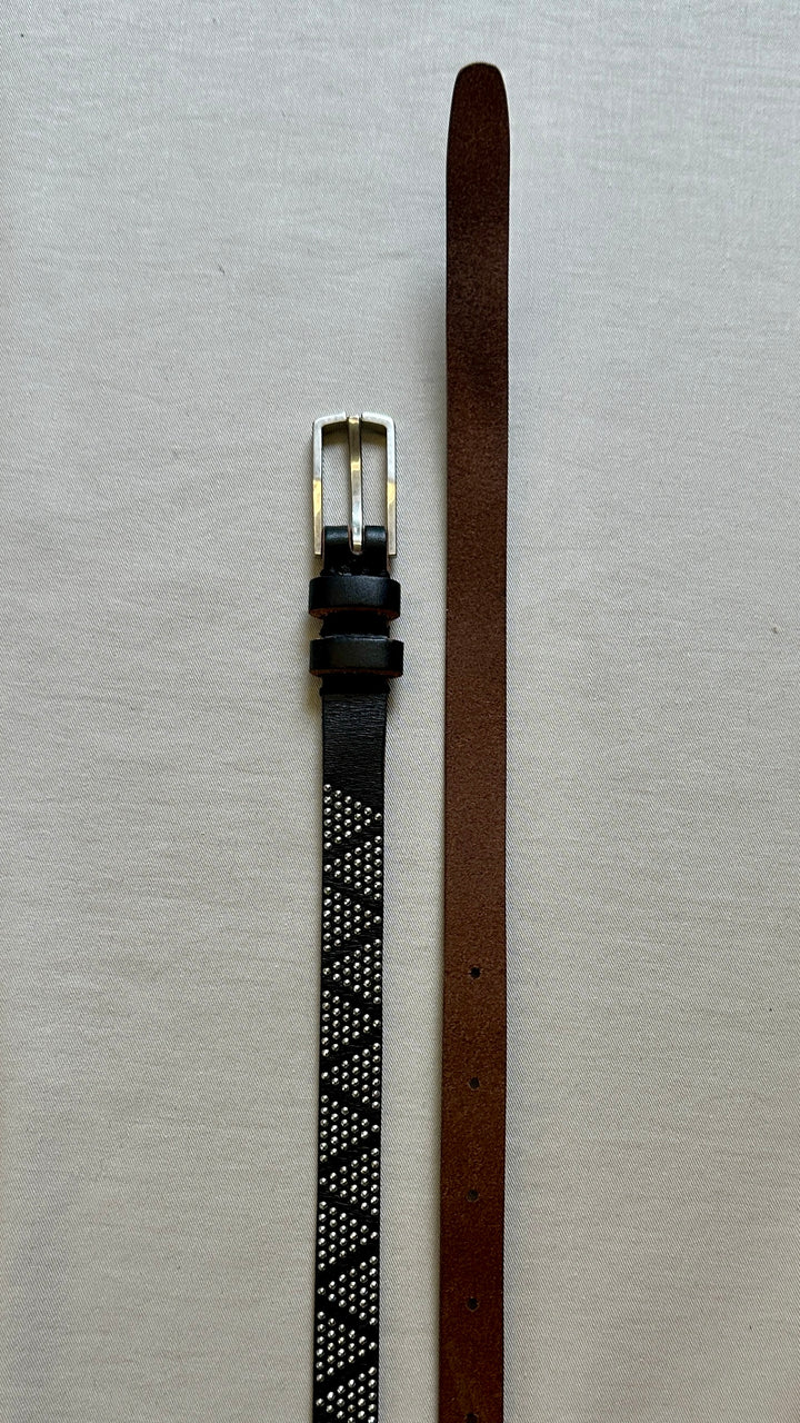 SAINT LAURENT Studded Thin Belt Black
