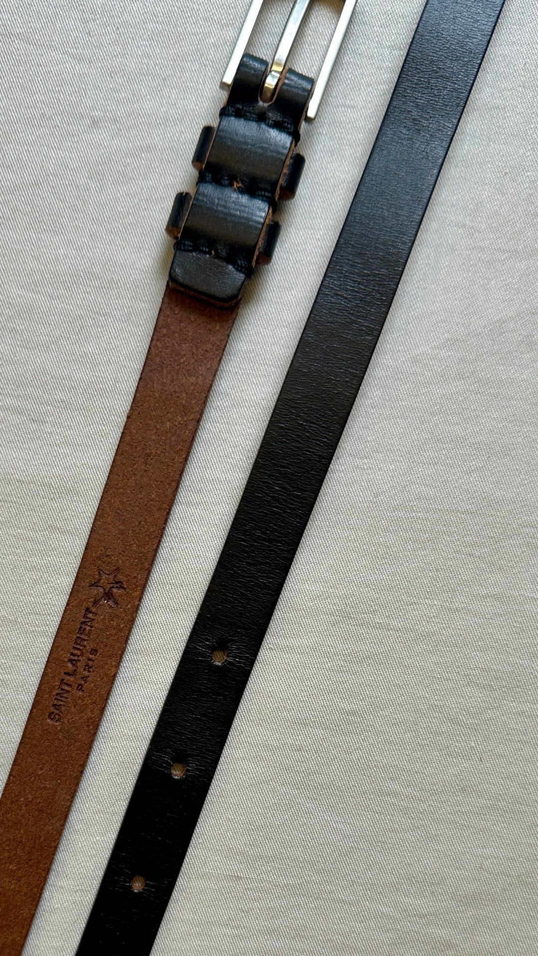 SAINT LAURENT Studded Thin Belt Black