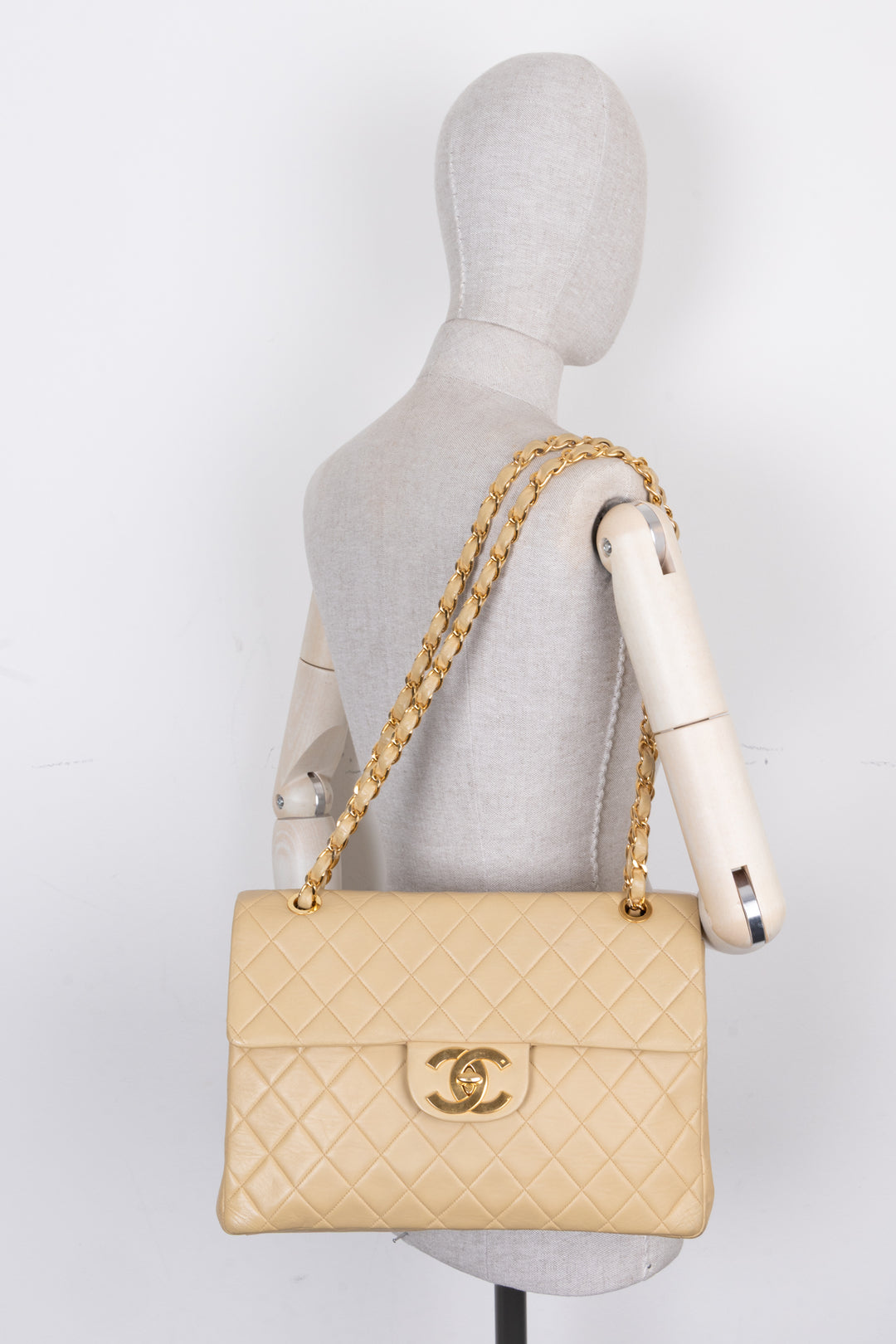 CHANEL Vintage Single Flap Bag Maxi Beige