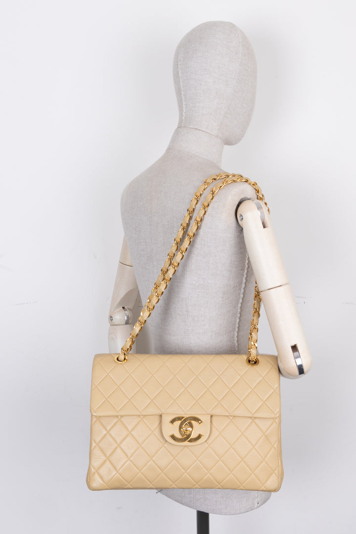 CHANEL Vintage Single Flap Bag Maxi Beige