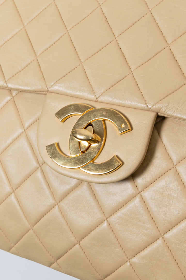 CHANEL Vintage Single Flap Bag Maxi Beige