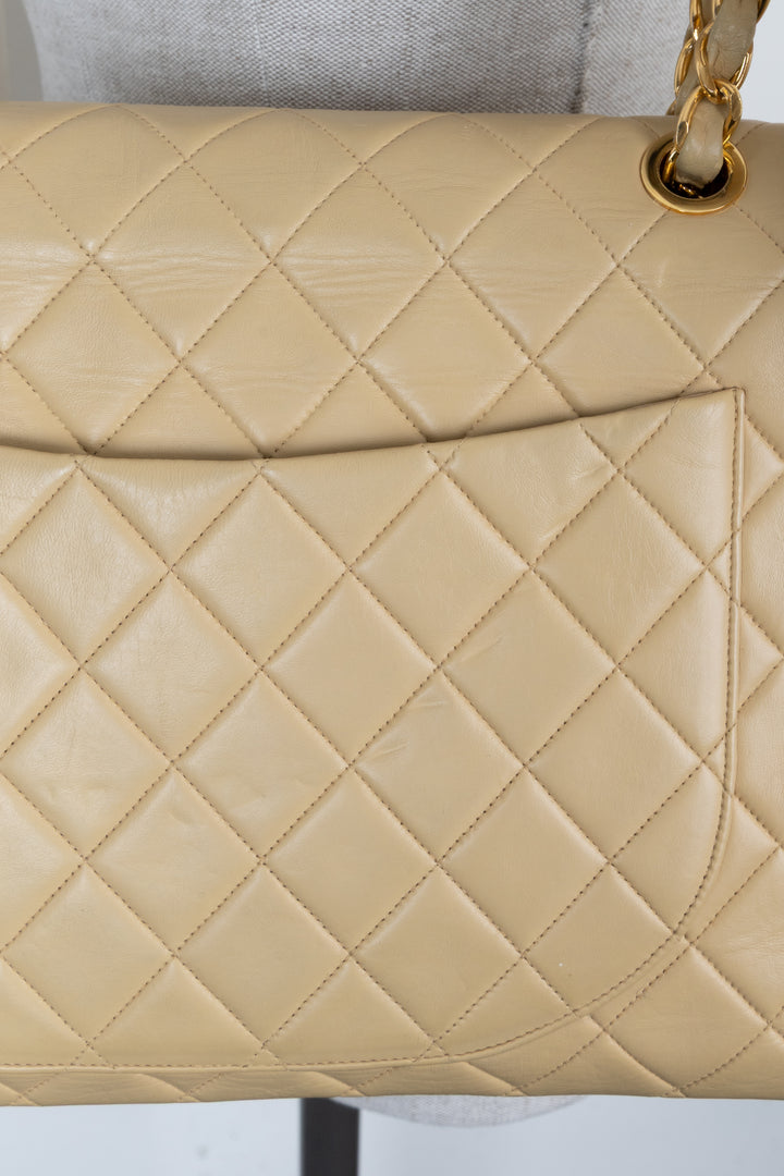 CHANEL Vintage Single Flap Bag Maxi Beige