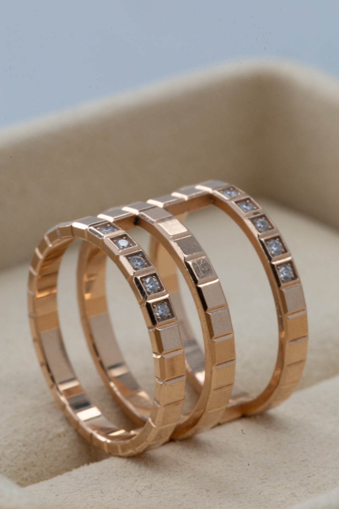 CHOPARD Ice Cube Triple Ring 18k Rose Gold Diamonds