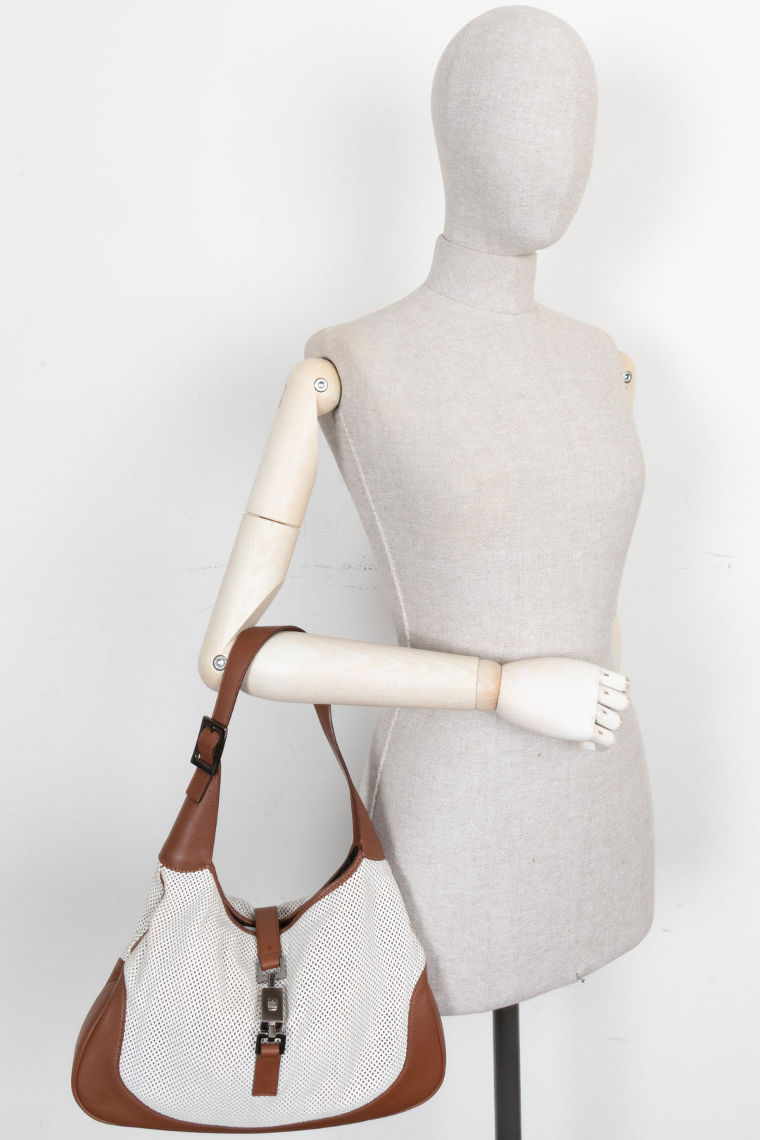 GUCCI Jackie Bag Small Perforated Leather White Brown