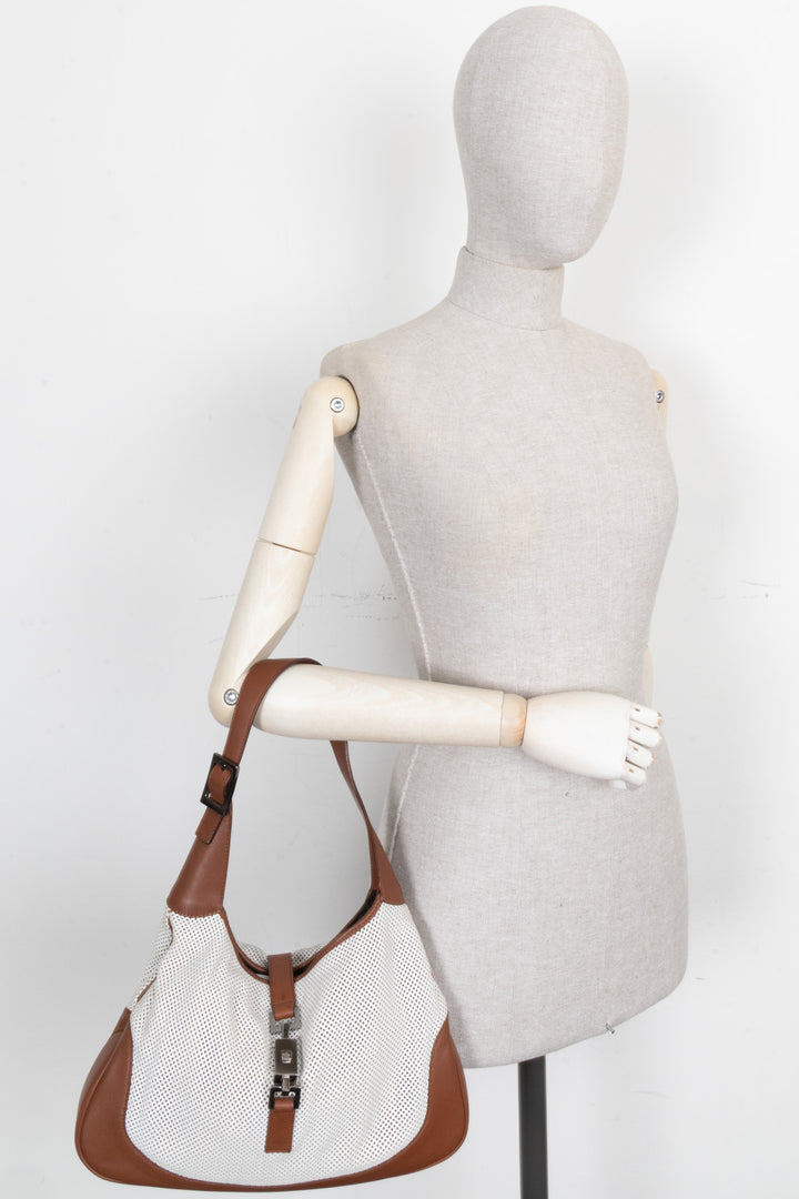 GUCCI Jackie Bag Small Perforated Leather White Brown