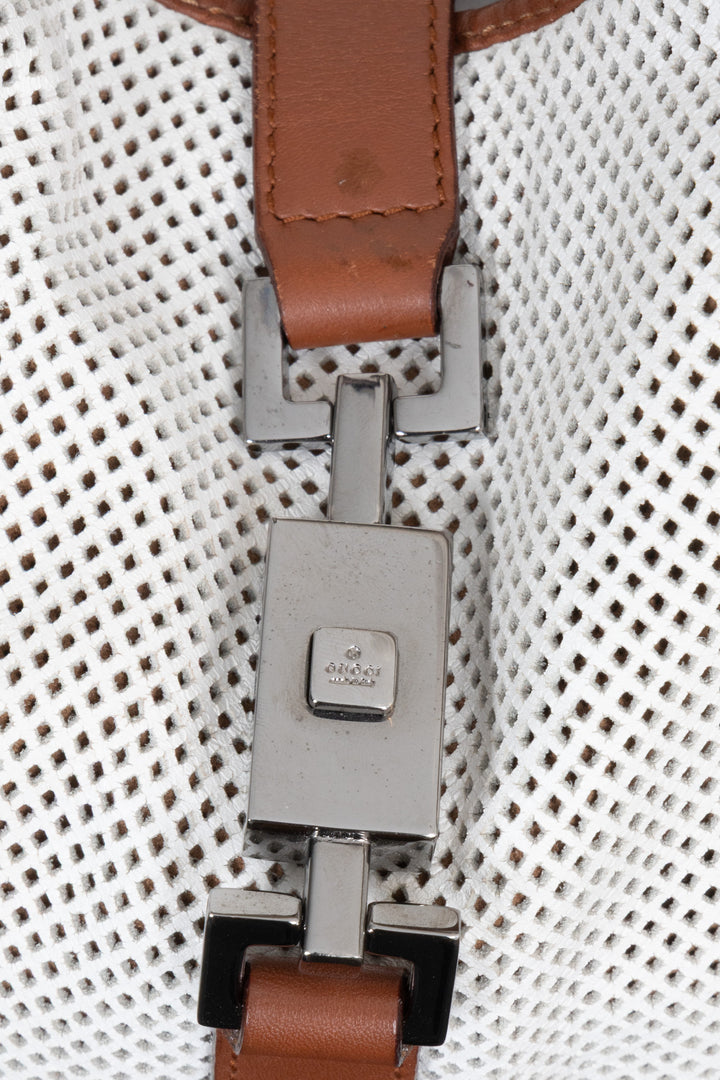GUCCI Jackie Bag Small Perforated Leather White Brown