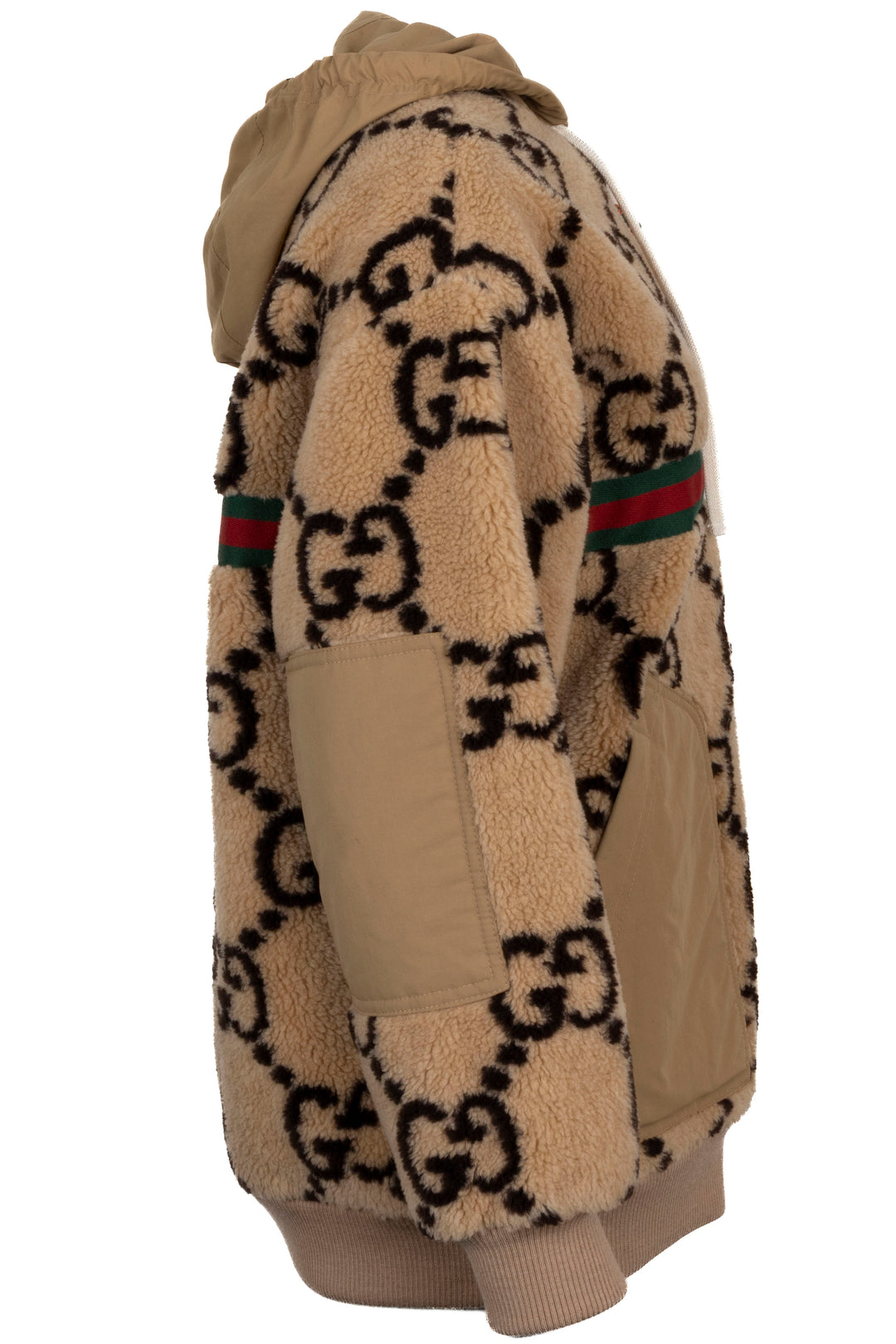 GUCCI Giant GG Hooded Jacket Shearling Wool Beige
