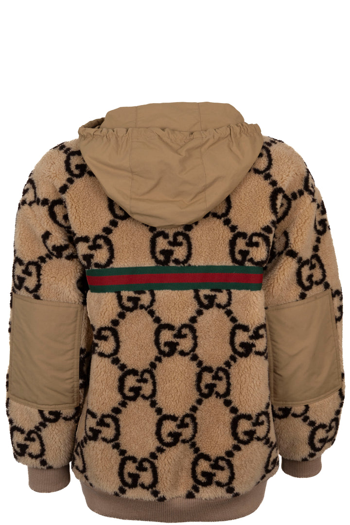 GUCCI Giant GG Hooded Jacket Shearling Wool Beige
