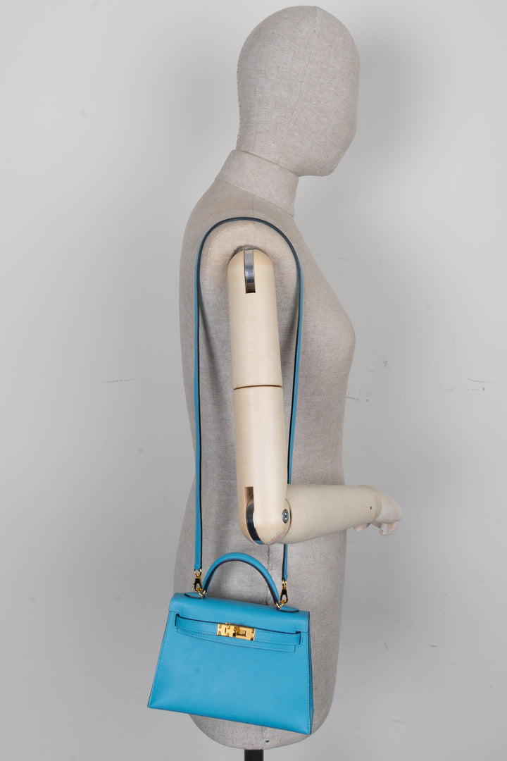 HERMÈS Mini Kelly II Veau Madame Bleu Du Nord