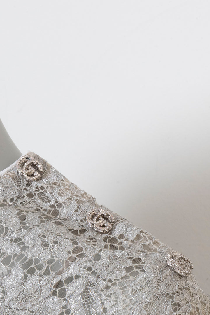GUCCI Robe Courte Dentelle Argent