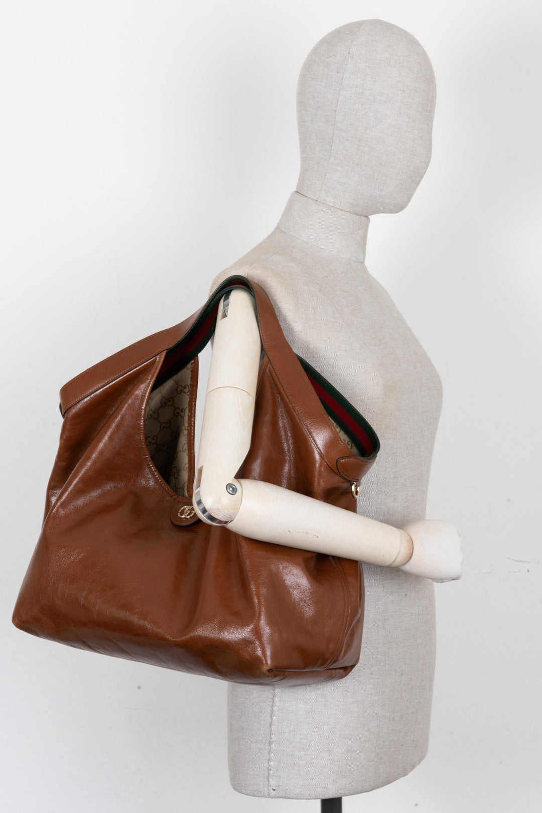 GUCCI Large Reversible Giglio Tote Bag Leather Brown