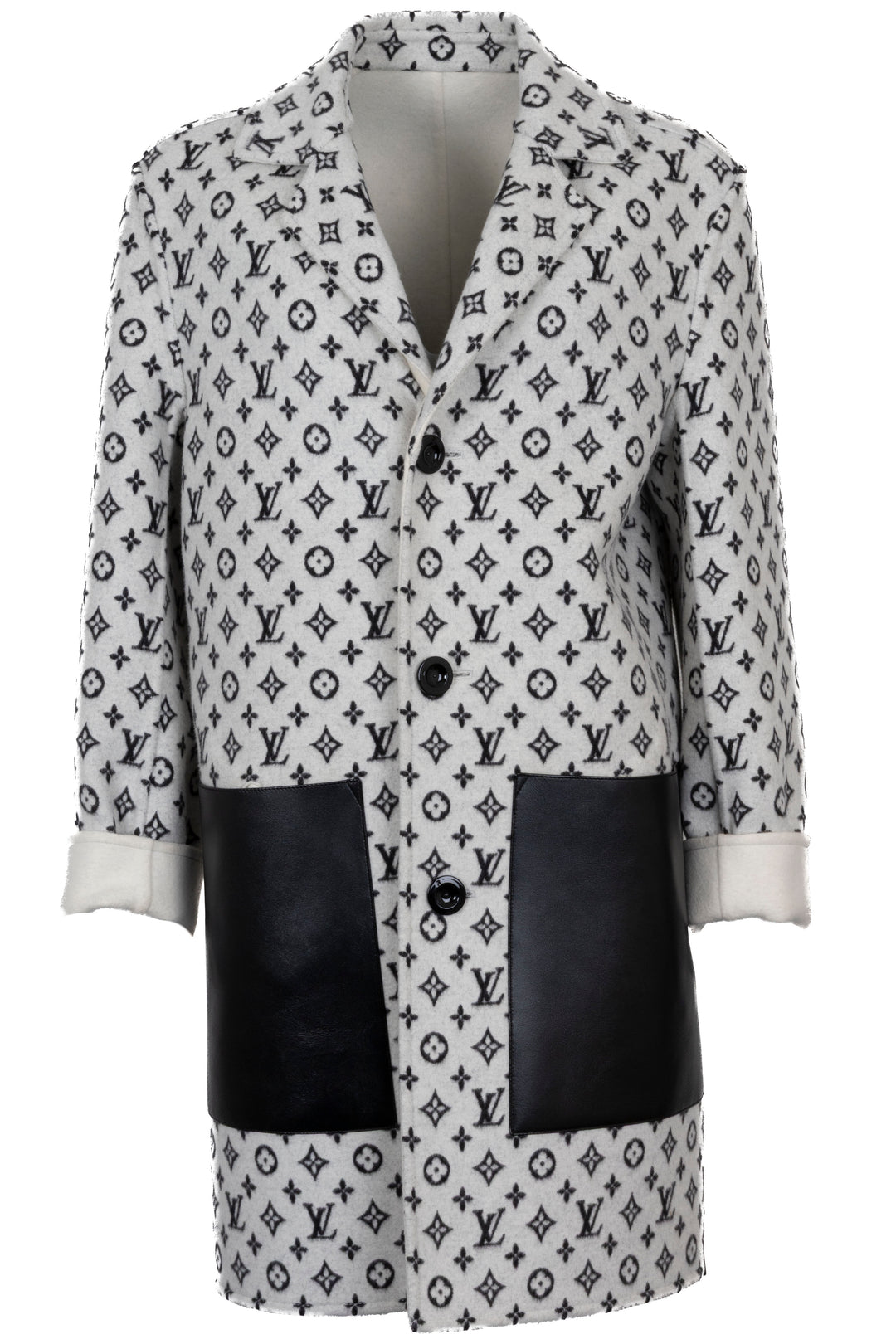 LOUIS VUITTON Reversible Leather Detail MNG Short Coat Wool Light grey