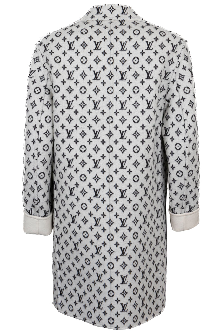 LOUIS VUITTON Reversible Leather Detail MNG Short Coat Wool Light grey