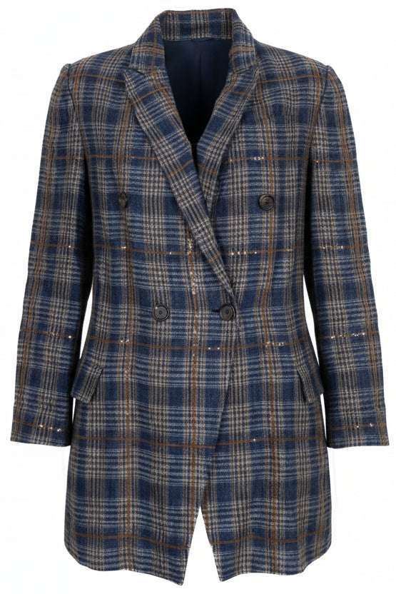 BRUNELLO CUCINELLI Blazer à sequins en lin bleu