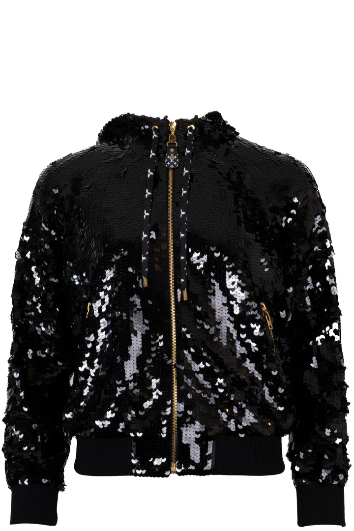 LOUIS VUITTON Sequin MNG Bomber Jacket Silk Black