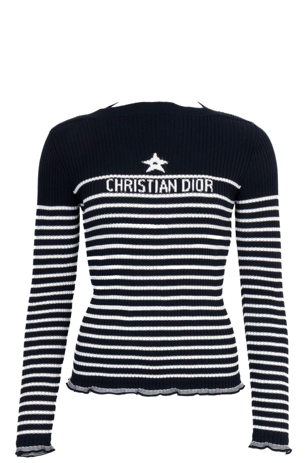 CHRISTIAN DIOR Striped Long Sleeve White Blue