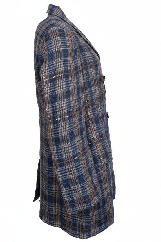 BRUNELLO CUCINELLI Blazer à sequins en lin bleu