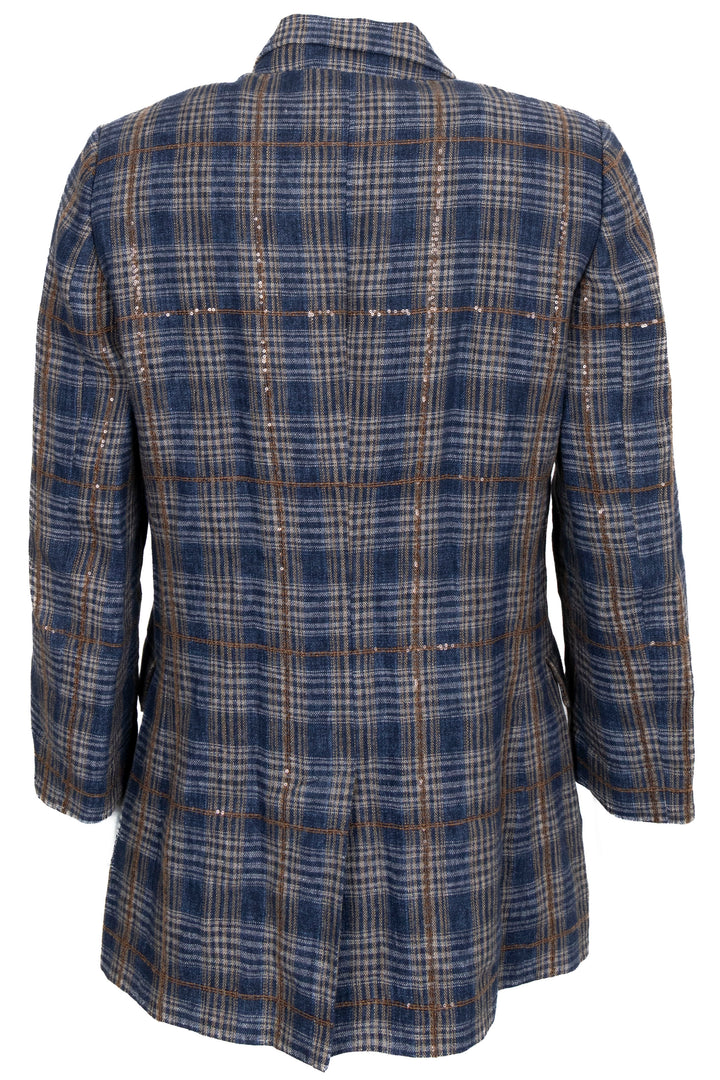 BRUNELLO CUCINELLI Blazer à sequins en lin bleu