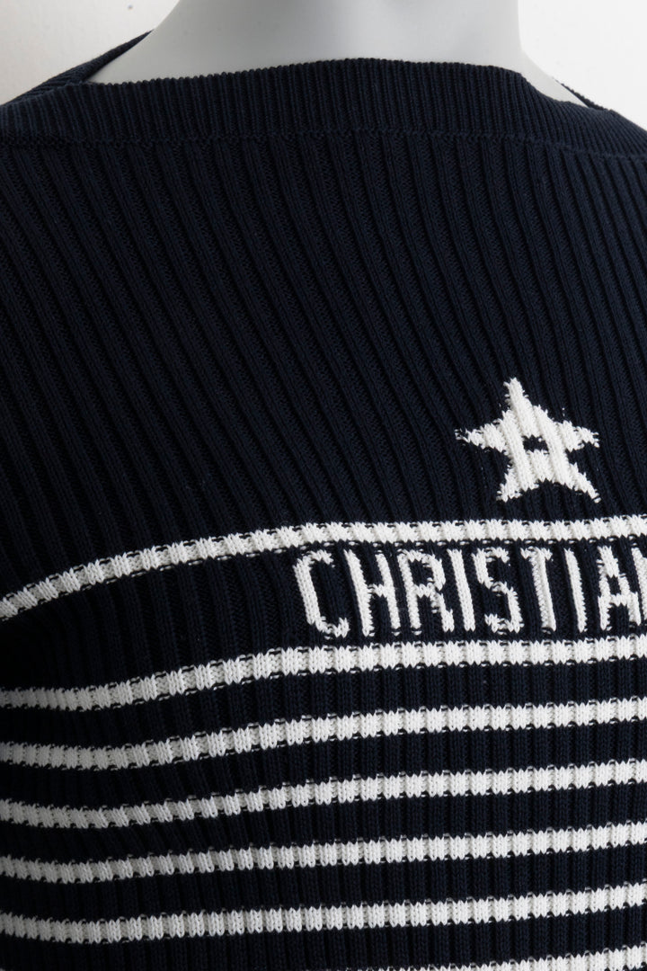 CHRISTIAN DIOR Manches Longues Rayées Blanc Bleu