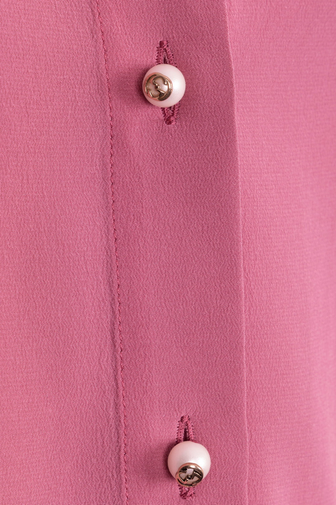 GUCCI Ruched Collar Pearl Button Shirt Pink