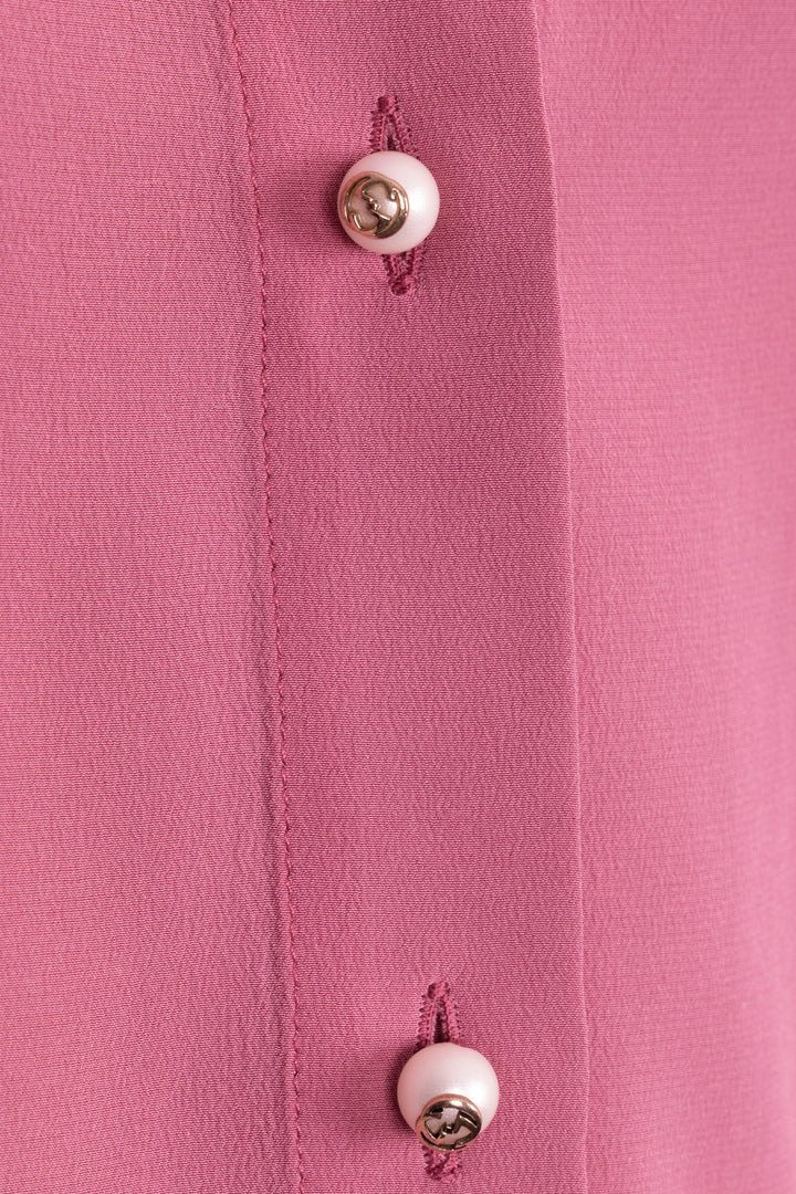 GUCCI Ruched Collar Pearl Button Shirt Pink