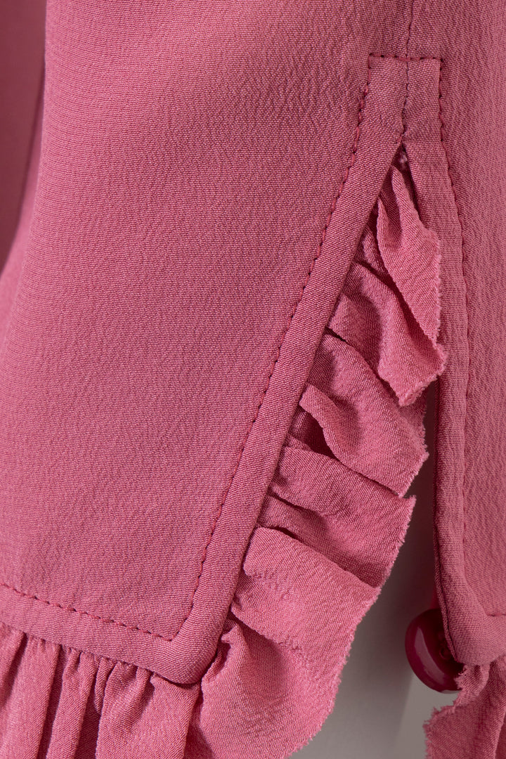 GUCCI Ruched Collar Pearl Button Shirt Pink