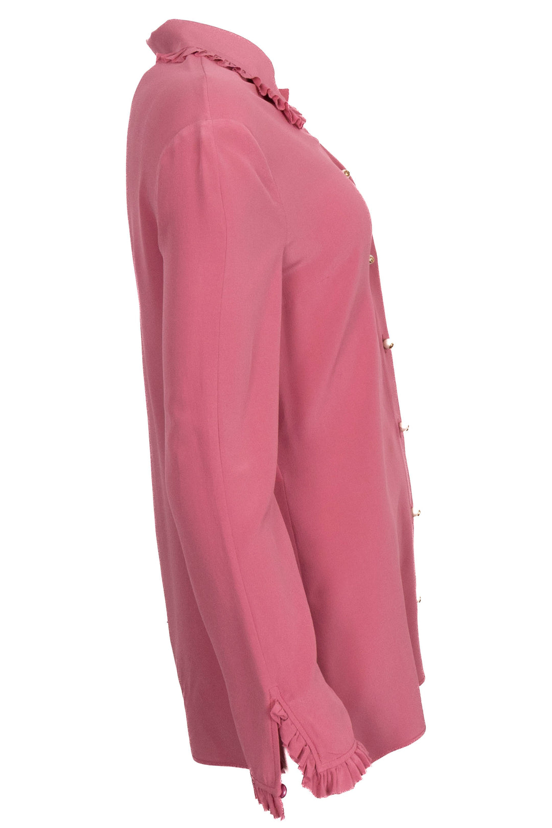 GUCCI Ruched Collar Pearl Button Shirt Pink