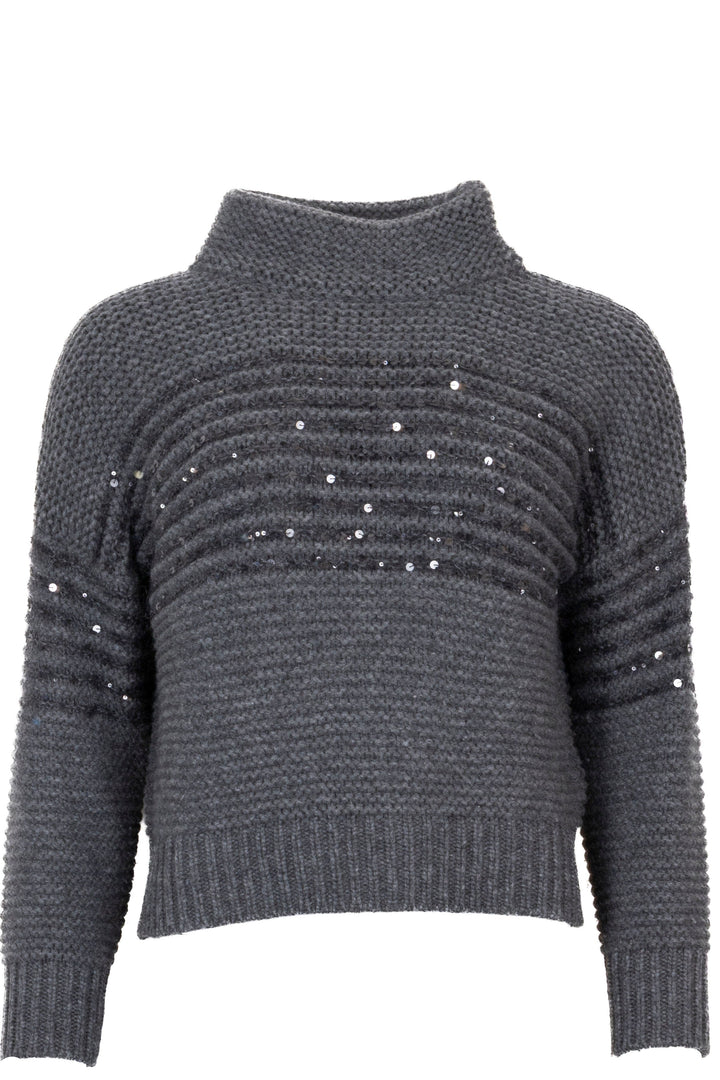 BRUNELLO CUCINELLI Col roulé Laine tricotée à sequins Gris