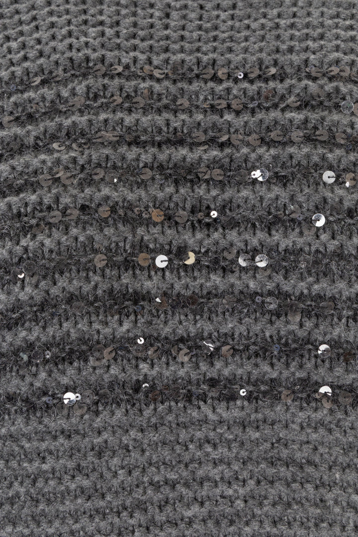 BRUNELLO CUCINELLI Col roulé Laine tricotée à sequins Gris