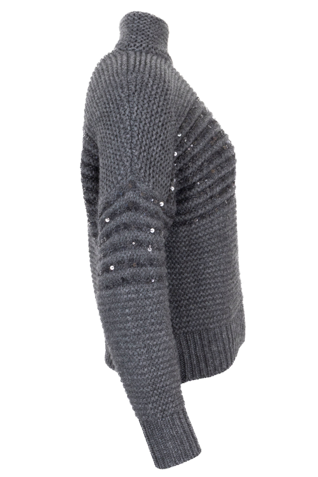BRUNELLO CUCINELLI Col roulé Laine tricotée à sequins Gris