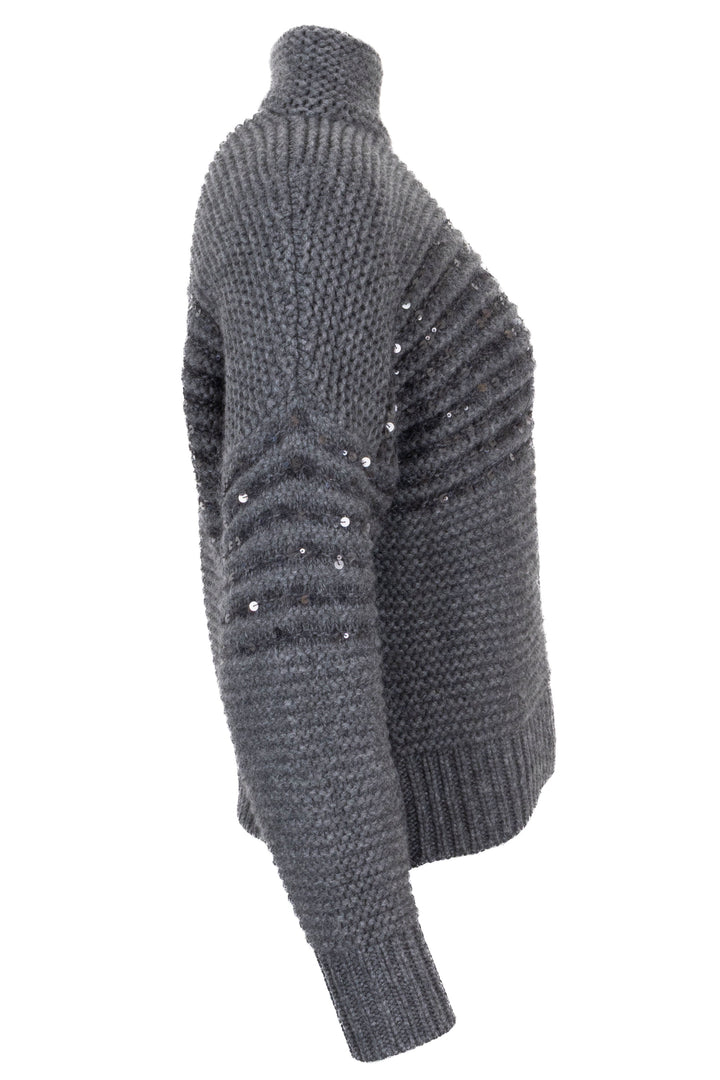 BRUNELLO CUCINELLI Col roulé Laine tricotée à sequins Gris