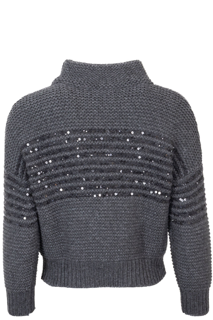 BRUNELLO CUCINELLI Col roulé Laine tricotée à sequins Gris