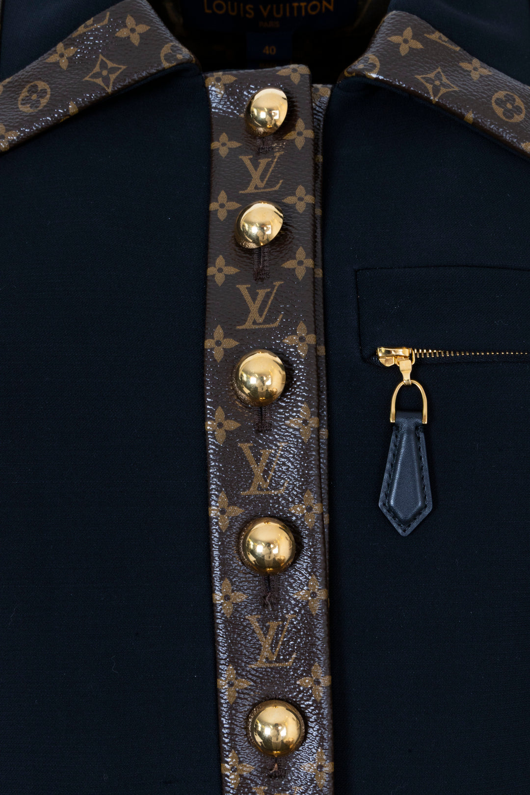 LOUIS VUITTON Cropped Monogram Trim Jacket Wool Black