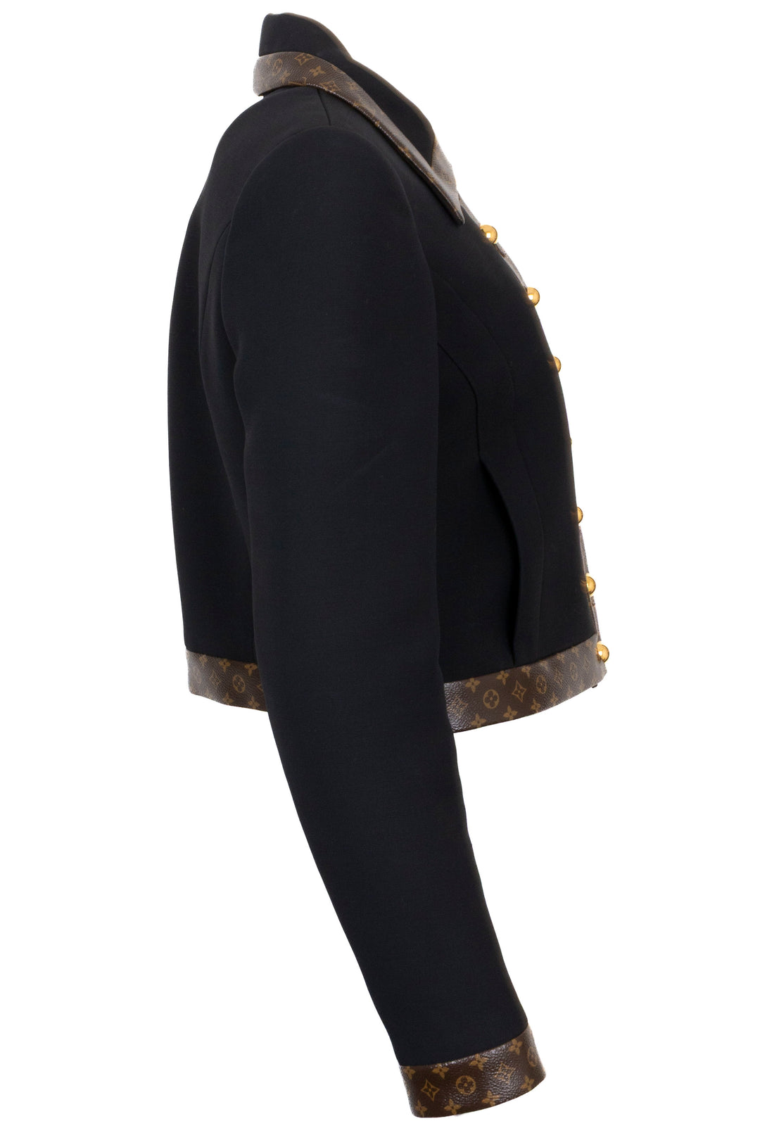 LOUIS VUITTON Cropped Monogram Trim Jacket Wool Black