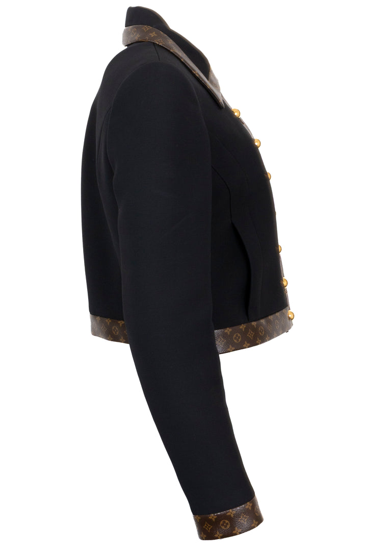 LOUIS VUITTON Cropped Monogram Trim Jacket Wool Black