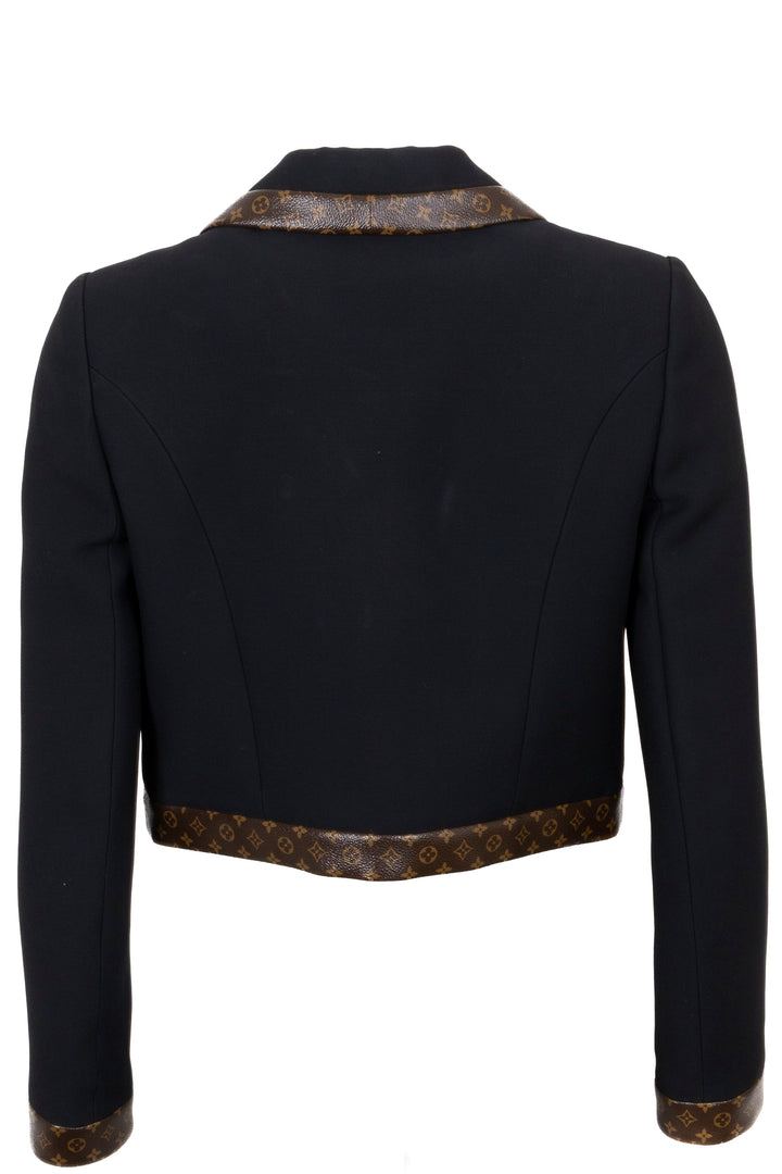LOUIS VUITTON Cropped Monogram Trim Jacket Wool Black