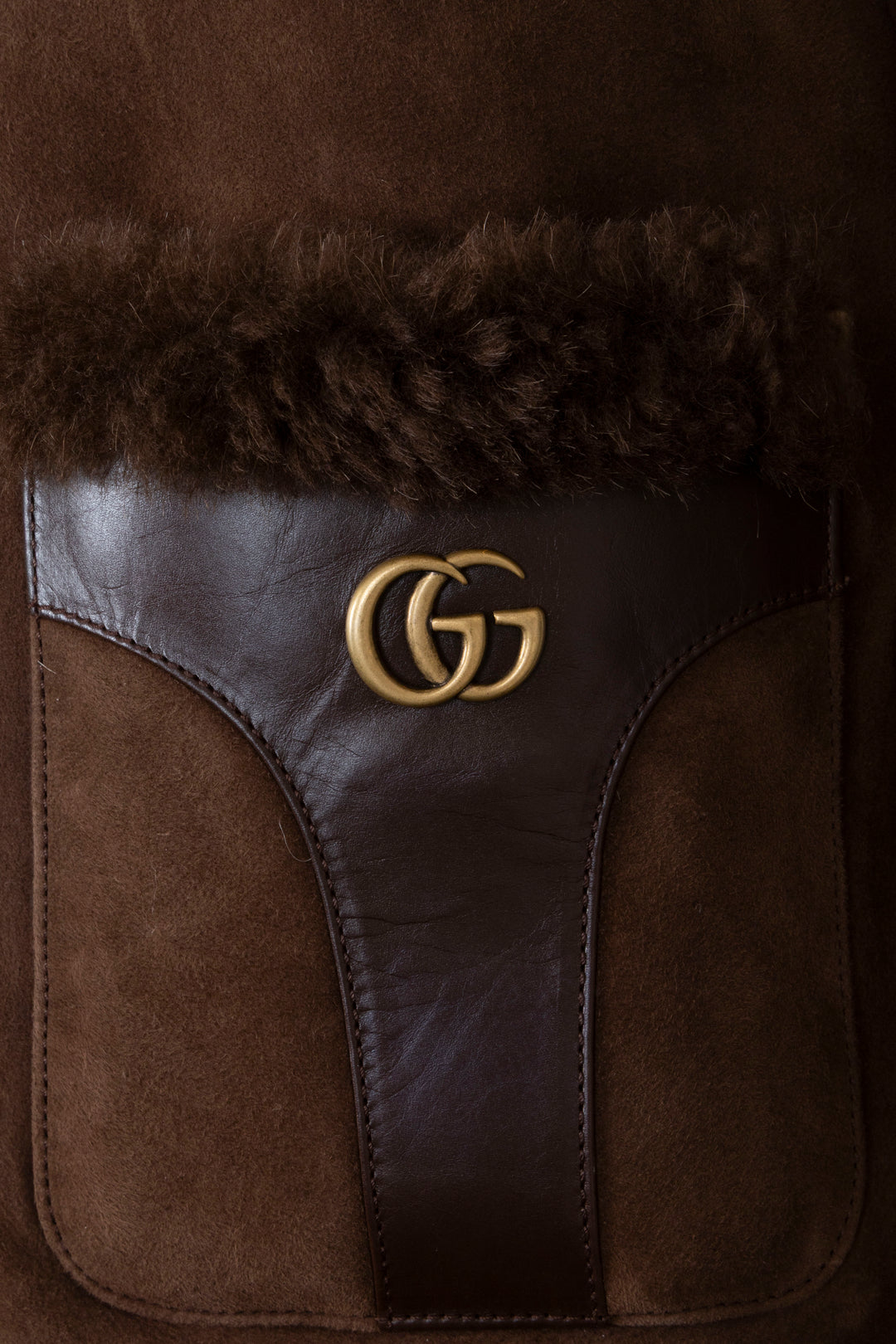 GUCCI GG Cropped Shearling Jacket Suede Brown