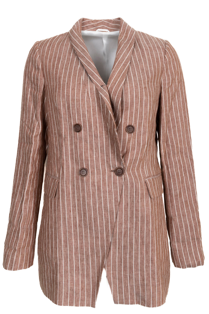 BRUNELLO CUCINELLI Blazer à fines rayures Lin Brique