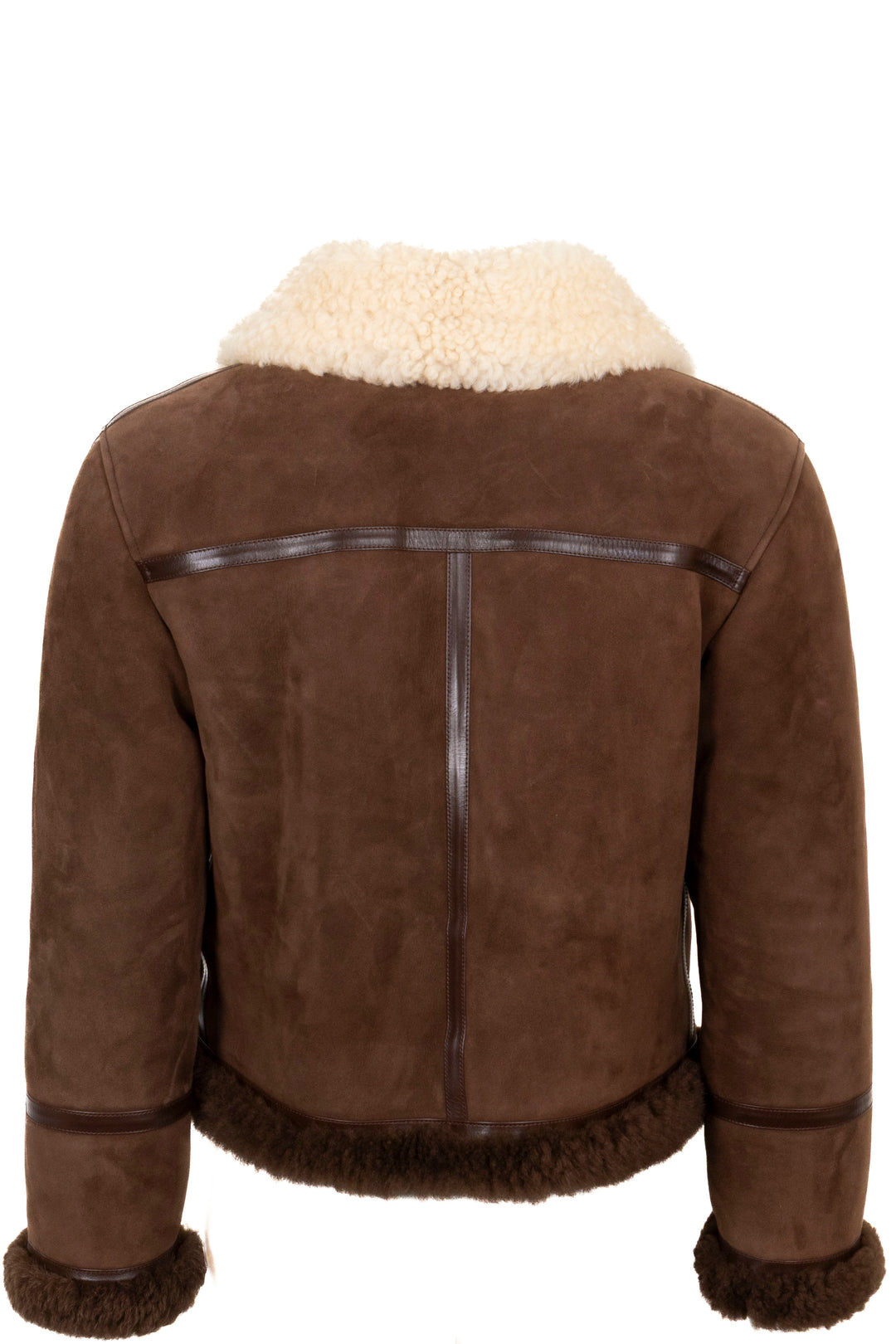 GUCCI GG Cropped Shearling Jacket Suede Brown
