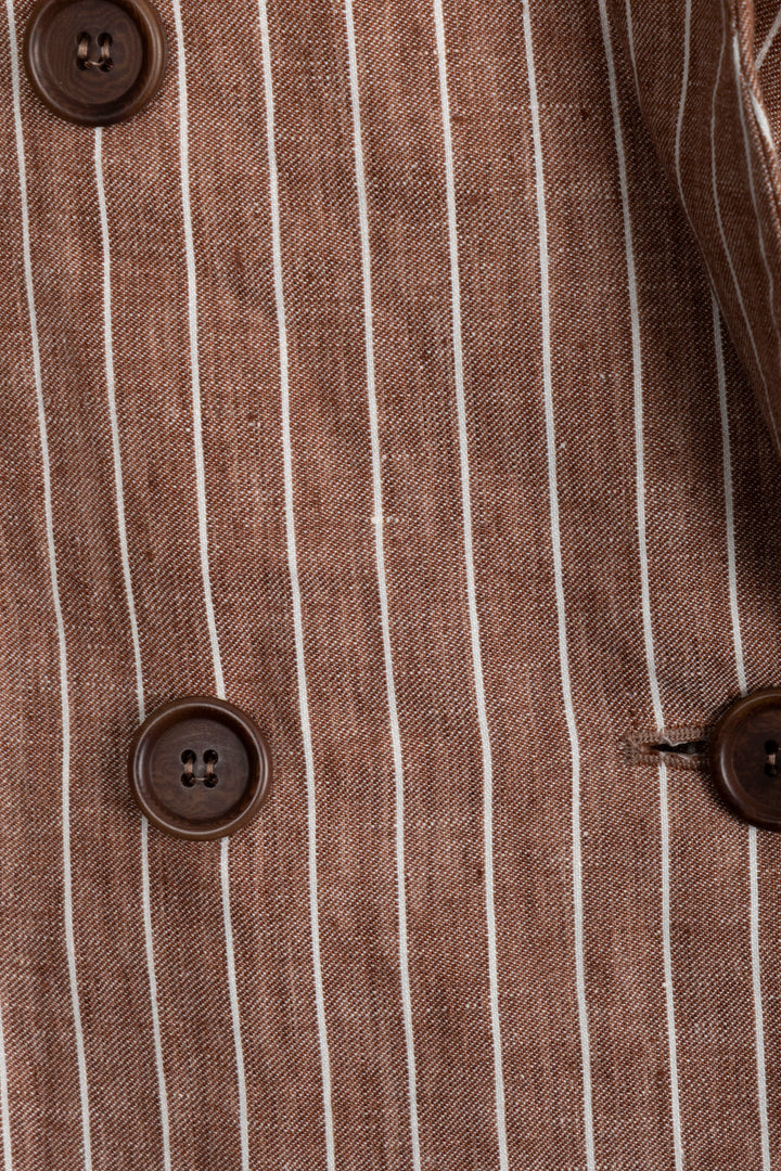 BRUNELLO CUCINELLI Blazer à fines rayures Lin Brique