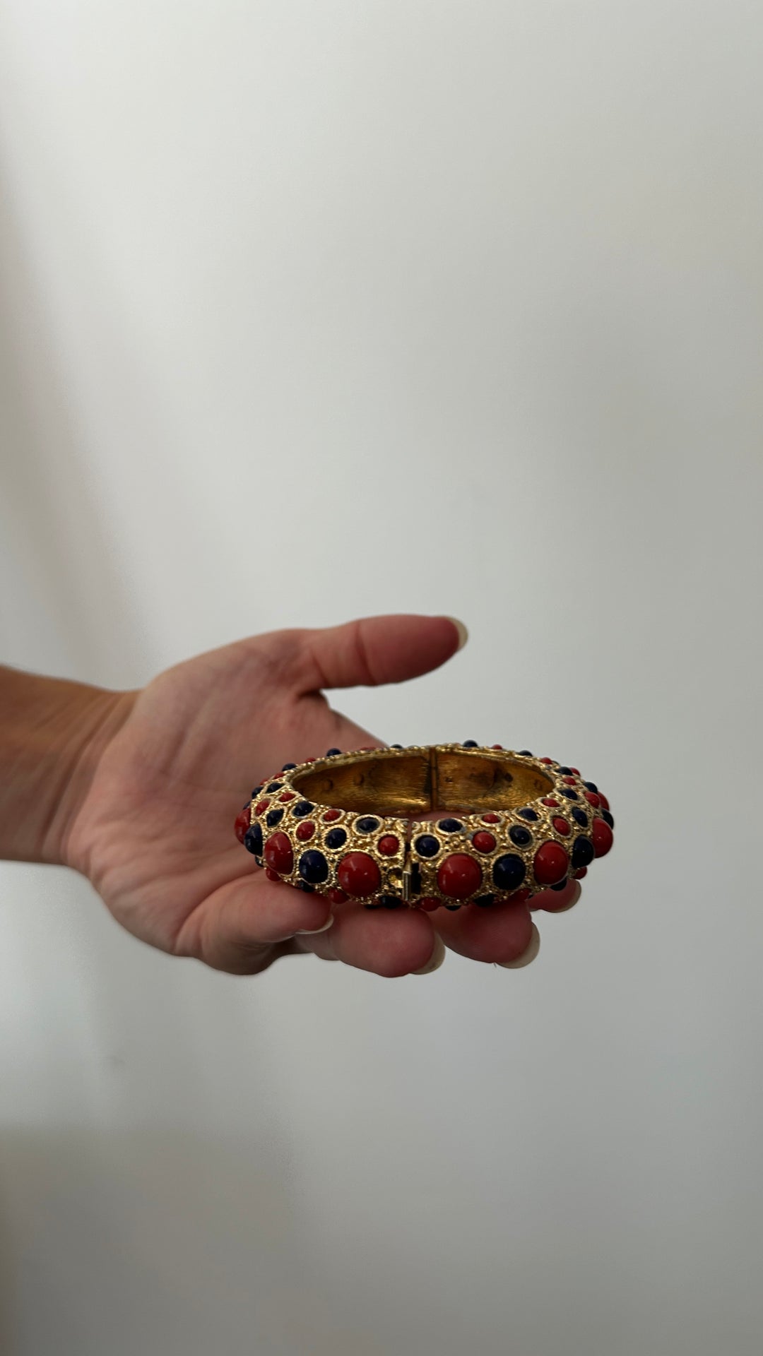 CHRISTIAN DIOR Vintage Cuff Gold Red Blue