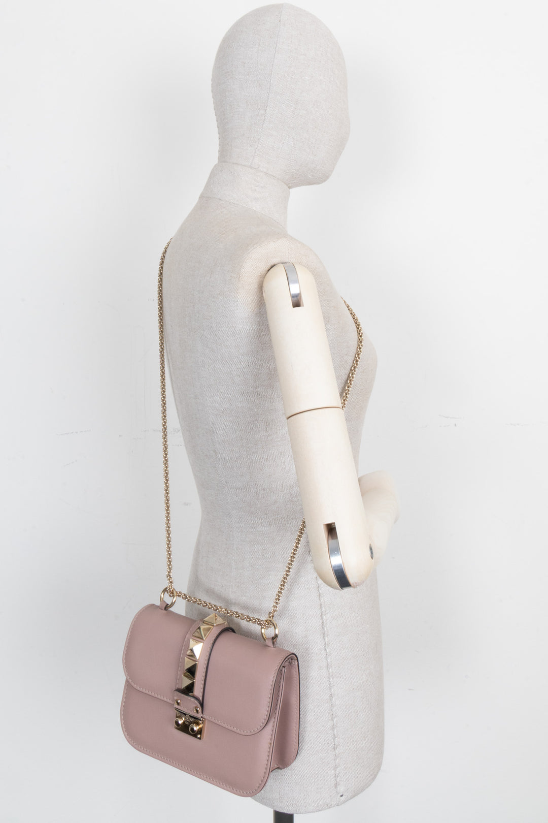 VALENTINO Glam Lock Bag Small Leather Blush Pink