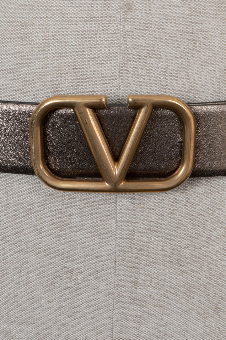 VALENTINO V-Logo Reversible Belt Leather Gold