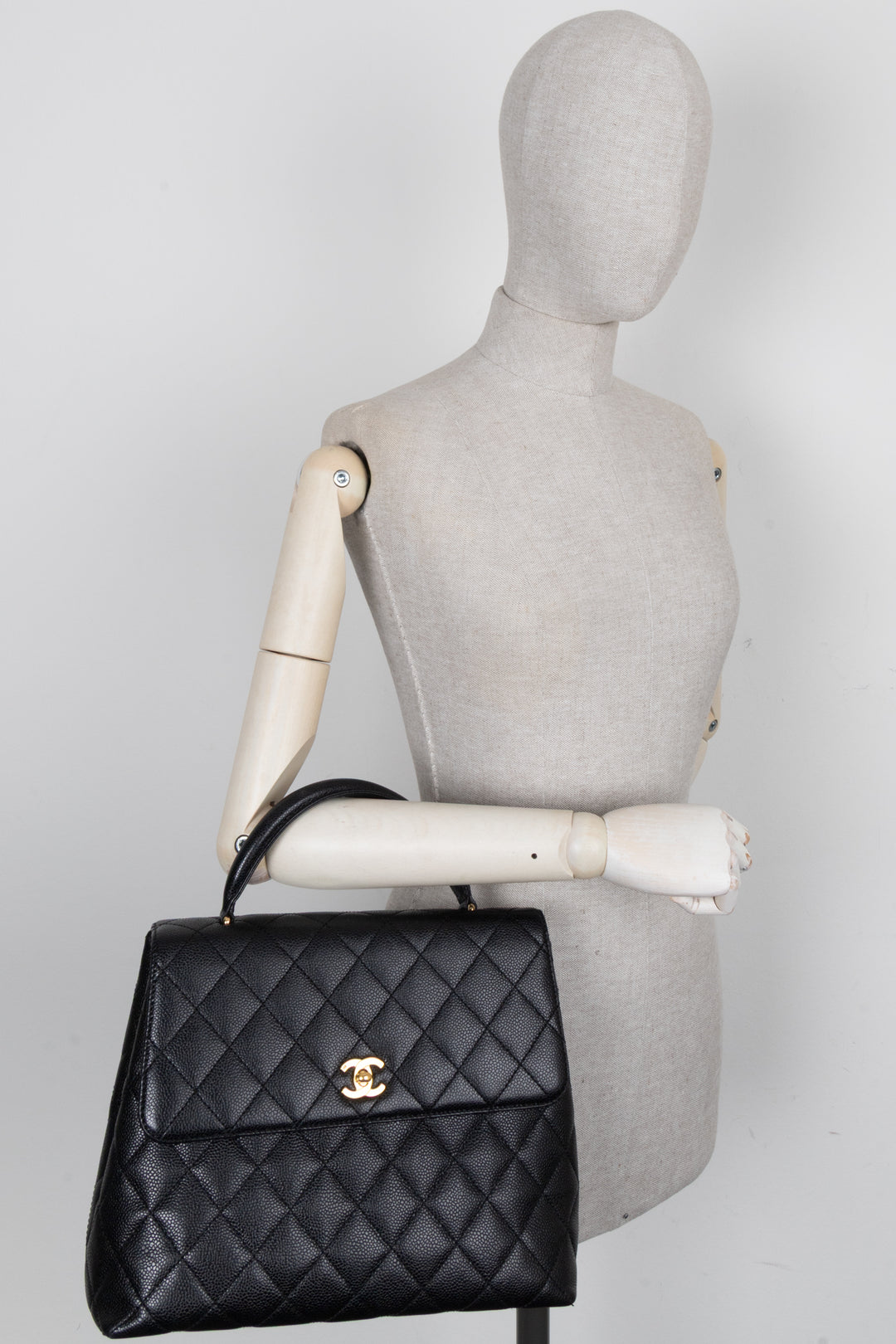 CHANEL Vintage Top Handle Single Flap Black Caviar