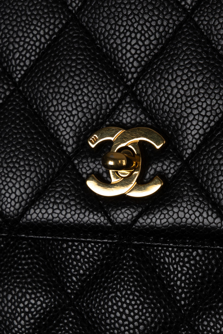CHANEL Vintage Top Handle Single Flap Black Caviar