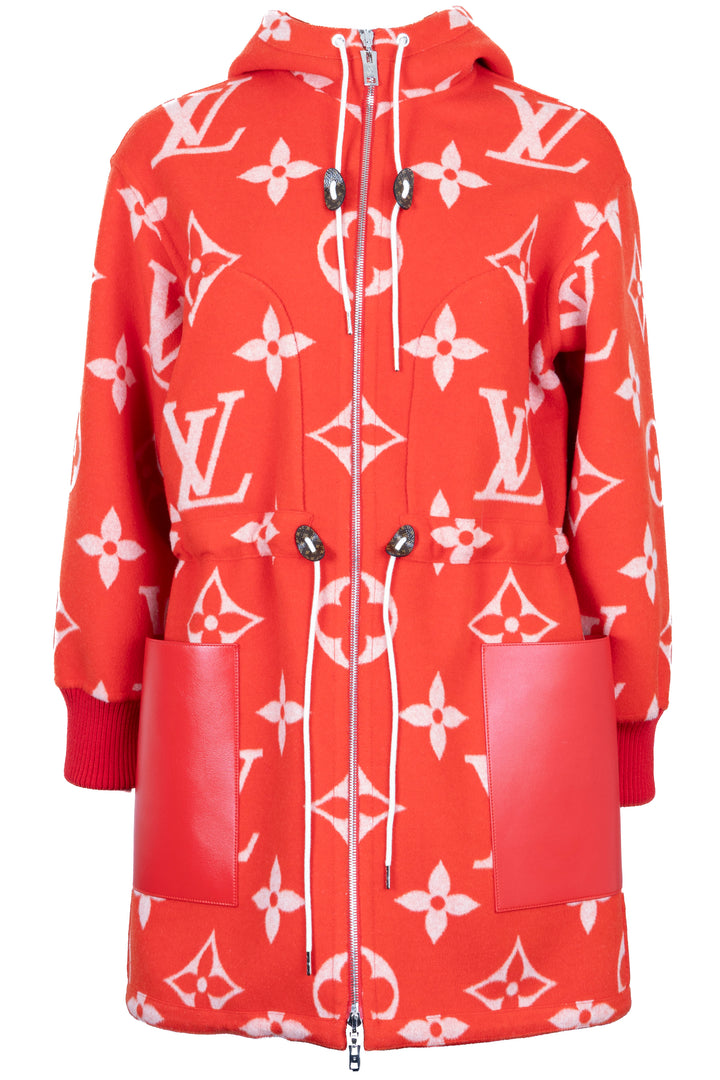 LOUIS VUITTON Reversible MNG Hooded Zip Coat Wool Red