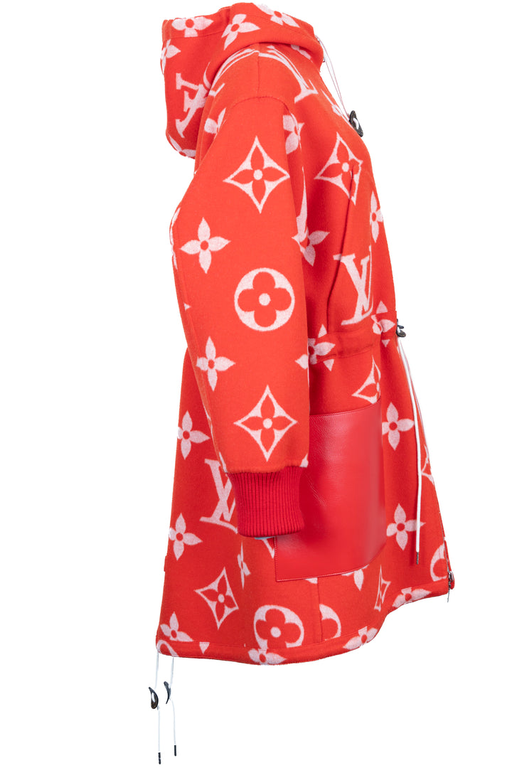 LOUIS VUITTON Reversible MNG Hooded Zip Coat Wool Red