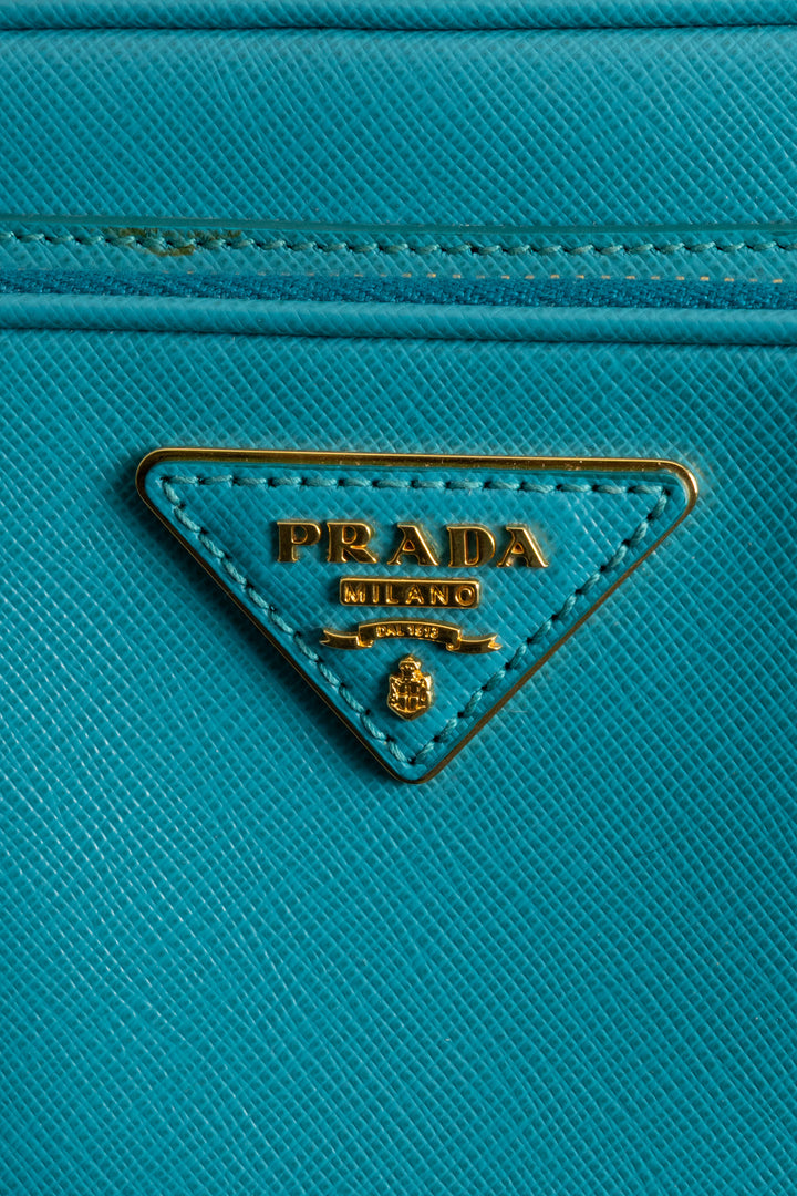 PRADA Logo Camera Crossbody Bag Saffiano Blue