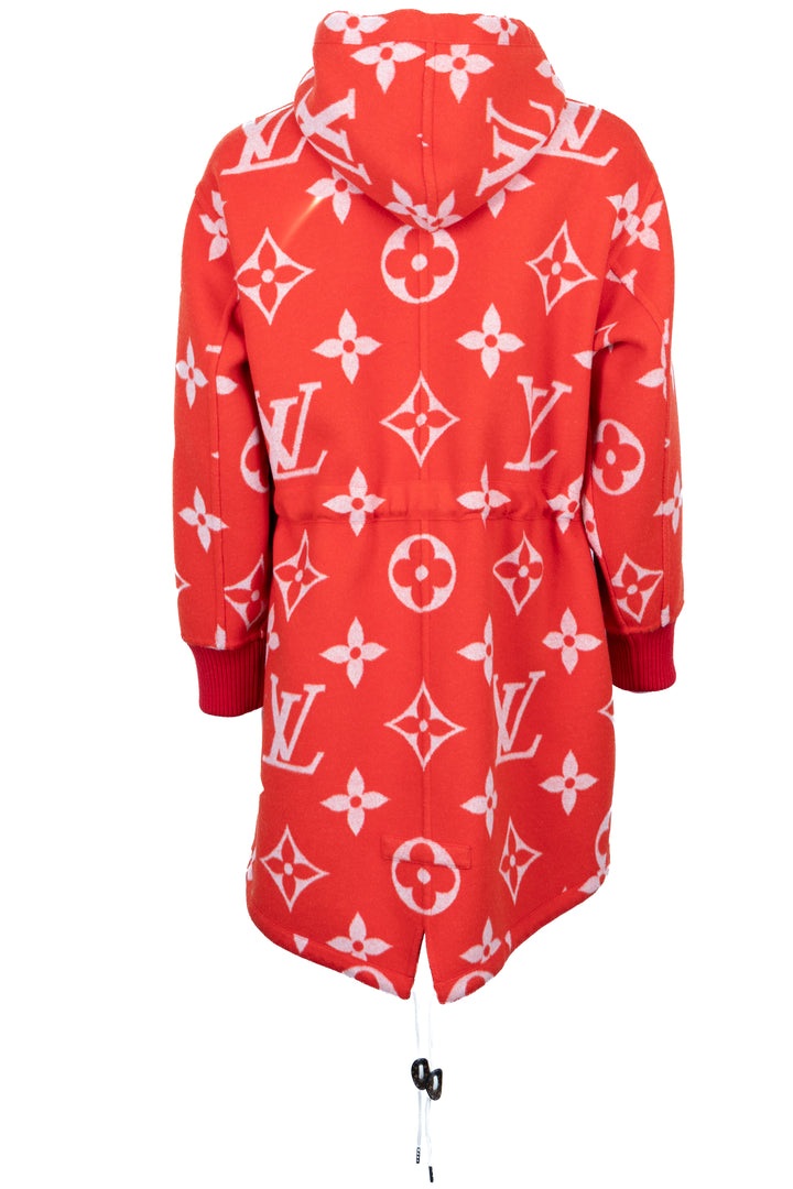 LOUIS VUITTON Reversible MNG Hooded Zip Coat Wool Red